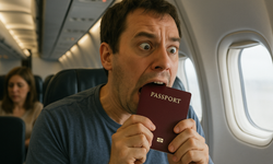 Uçakta panik! Bir anda pasaportunu yemeye başladı!