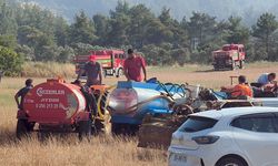 Su tankerini ve traktörünü alan vatandaş yangına koştu