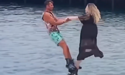 Karısını flyboard etkinliğine götürdü, sosyal medyada görüntüler gündem oldu