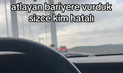 Köprüde tehlikeli sürüş kamerada: Makas atan sürücü kendi aracını bariyerlere çarptı
