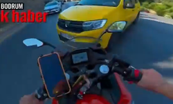 Bodrum’da motosiklet ile ticari taksi kafa kafaya çarpıştı: O anlar kask kamerasında