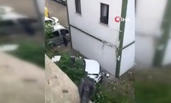 Trabzon’da duvardan uçan otomobilde kurtarma anları kameraya yansıdı