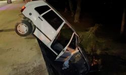 Kontrolden çıkan otomobil tabiat parkında asılı kaldı! 2 yaralı