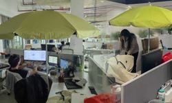 Çin'de yeni ofis çılgınlığı! Masa başında şemsiye açıp maske takıyorlar
