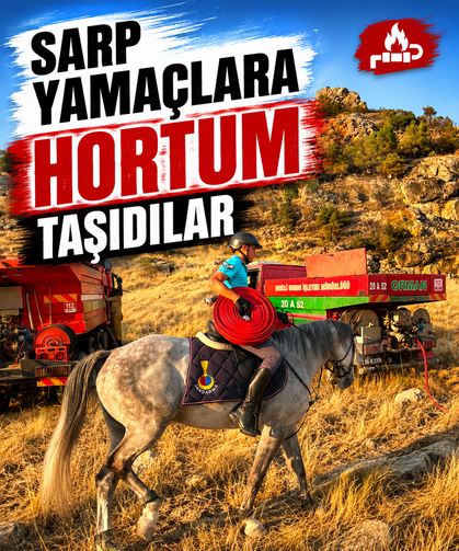 Atlı jandarma farkı: Sarp yamaçlara hortum taşıdılar