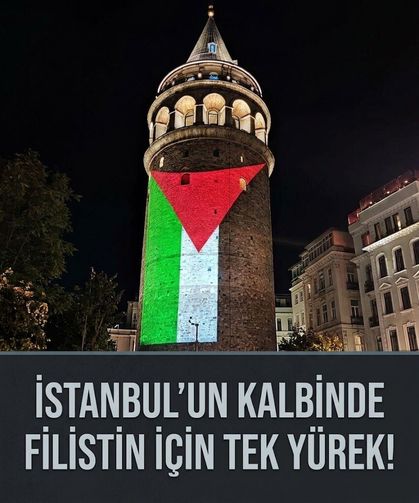 İstanbul'un kalbinde Filistin için tek yürek! Galata Kulesi dayanışmanın simgesi olarak Filistin bayrağıyla aydınlandı