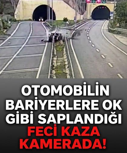 Gümüşhane'de otomobilin bariyerlere ok gibi saplandığı feci kazanın görüntüleri ortaya çıktı