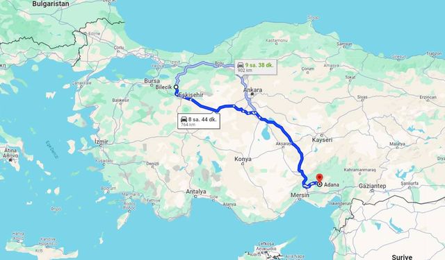 Bilecik - Adana arası kaç km? Bilecik Adana arası kaç kilometre ve kaç saat sürer?