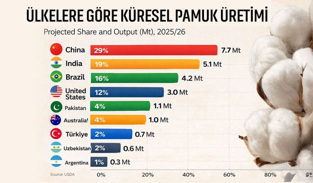 Küresel pamuk üretiminde ilk 10 ülke