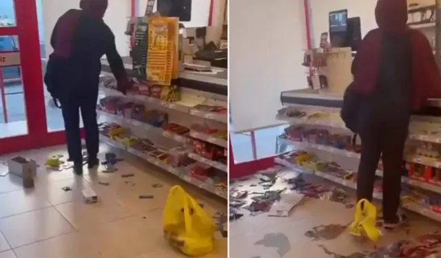Bursa'da sinir krizi geçiren kadın marketi birbirine kattı! Raflardaki ürünleri yere fırlattı