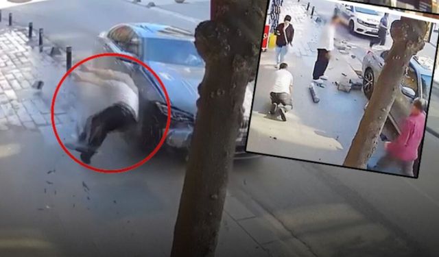 Kaldırımdaki yayaya çarparak uçurdu, inip arabasında bir şey var mı diye baktı!