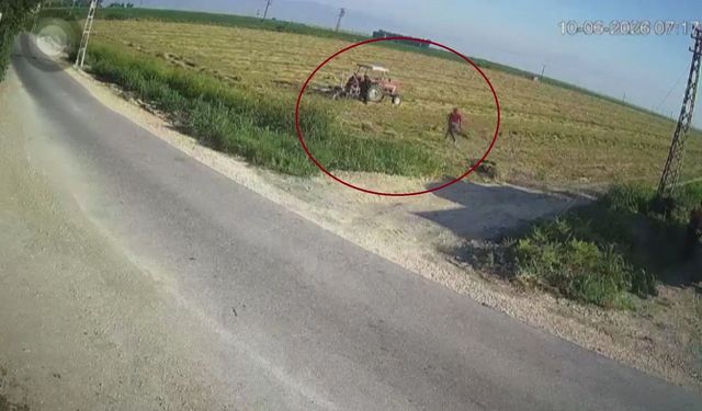 Hatay'da traktör pulluğuna takılan çiftçinin feci anları