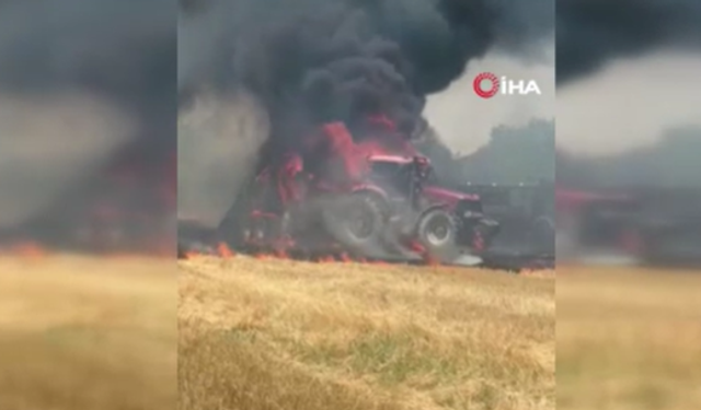 Ankara'da balya makinasında çıkan yangın traktörü küle çevirdi