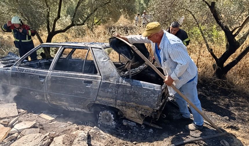 Aydın'da sürücü araç yangınına karşı siper oldu
