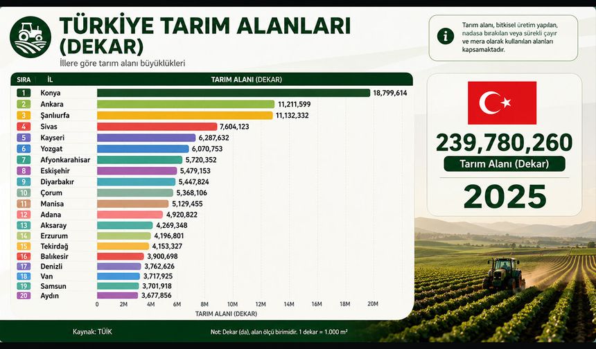 TÜİK açıkladı: Türkiye'nin tarım alanı en geniş 20 ili belli oldu