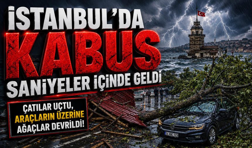 İstanbul'da fırtına nedeniyle çatılar uçtu, araçların üzerine ağaçlar devrildi