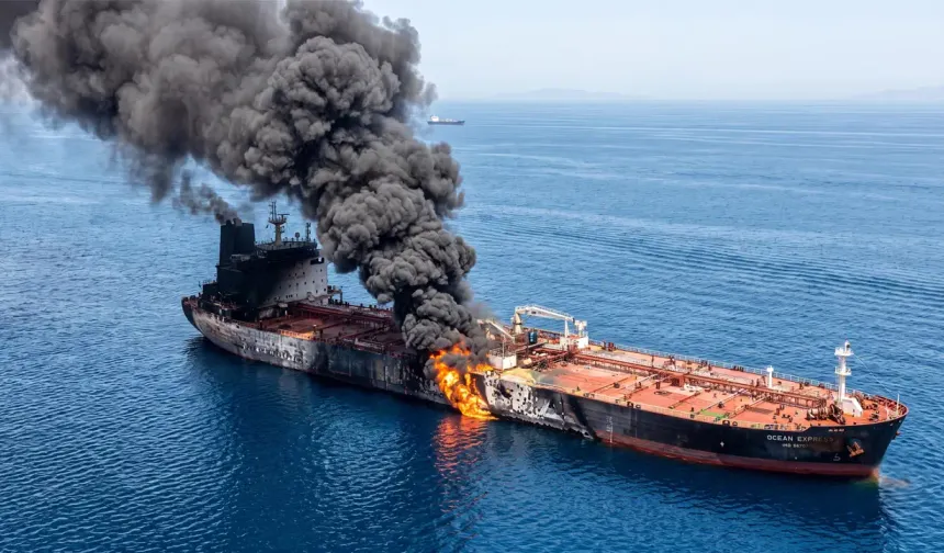 Hürmüz Boğazı’nda alarm! Süpertanker mayına çarparak alev aldı