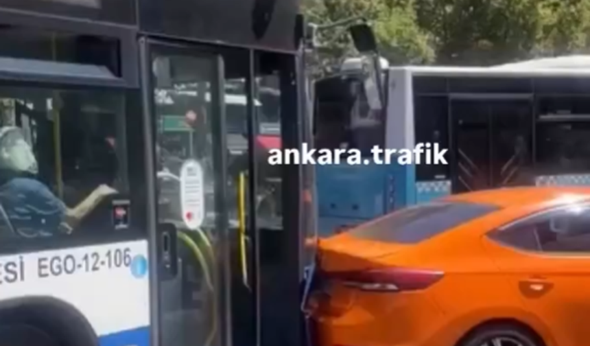 Kızılay’da durak gerilimi: Otobüs şoförü taksiye arkadan çarptı