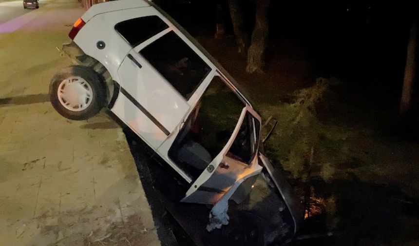 Kontrolden çıkan otomobil tabiat parkında asılı kaldı! 2 yaralı
