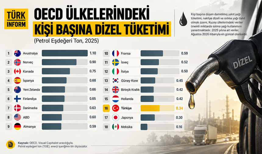 OECD verileri açıklandı: Türkiye kişi başına dizel kullanımında alt sıralarda kaldı