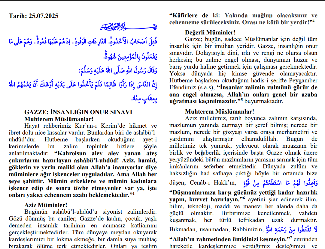 25 Temmuz Hutbe 1