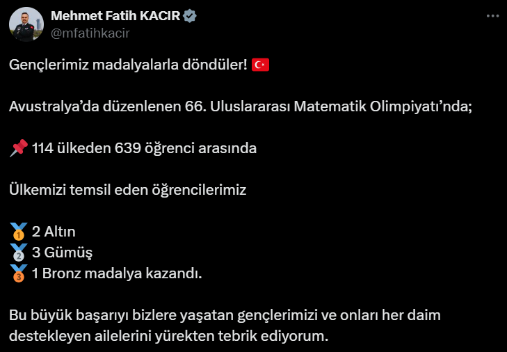 Bakan Kacır Tebrik