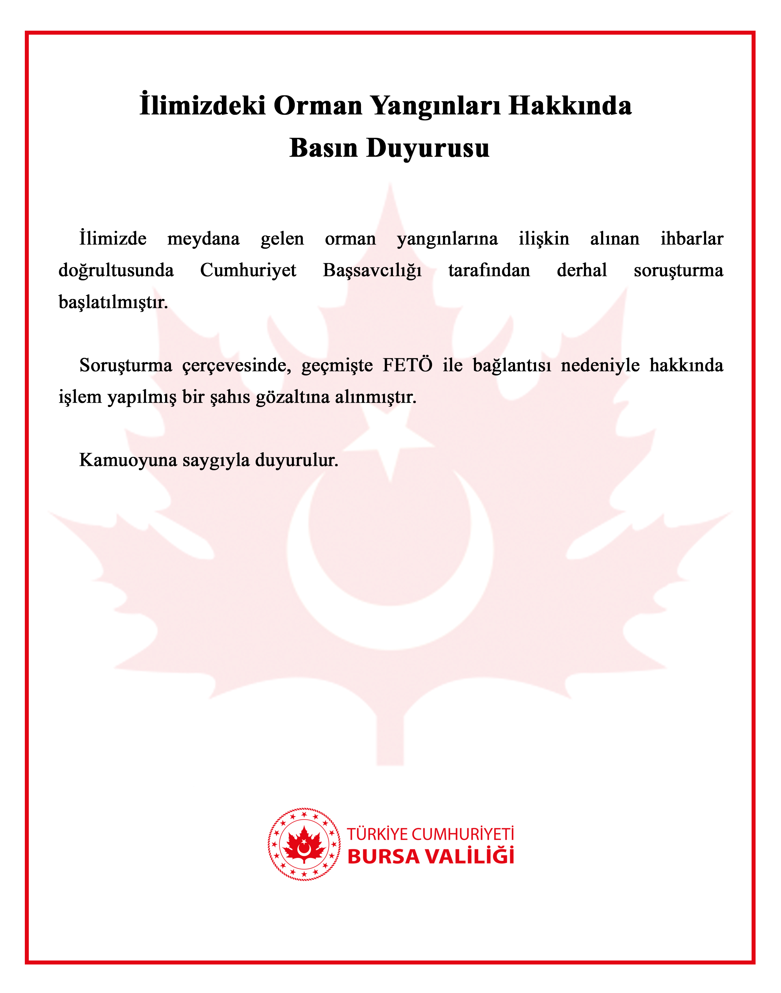 Bursa Yangın Açıklama