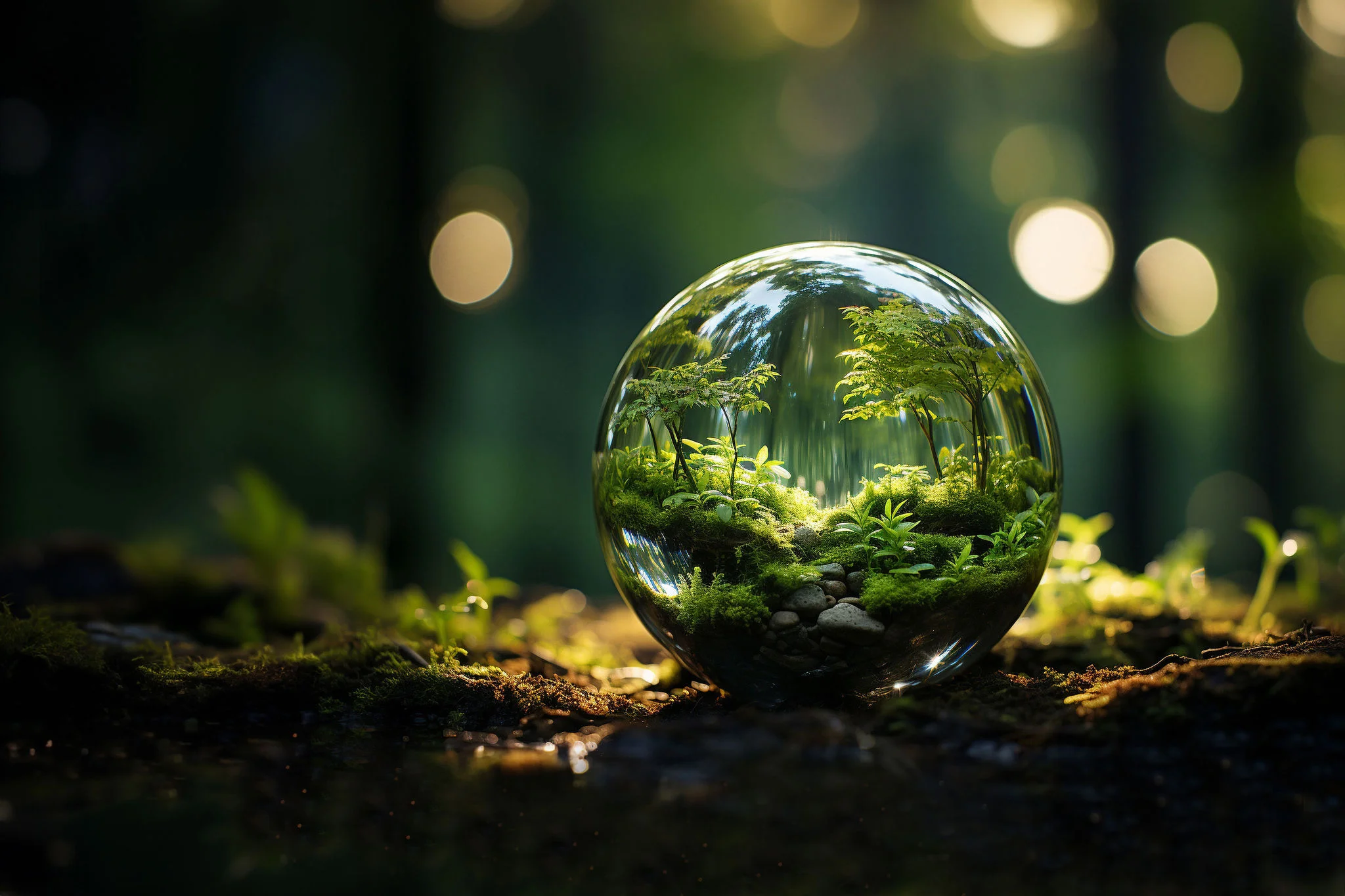 Ey Glass Globe Surrounded By Forest Flora