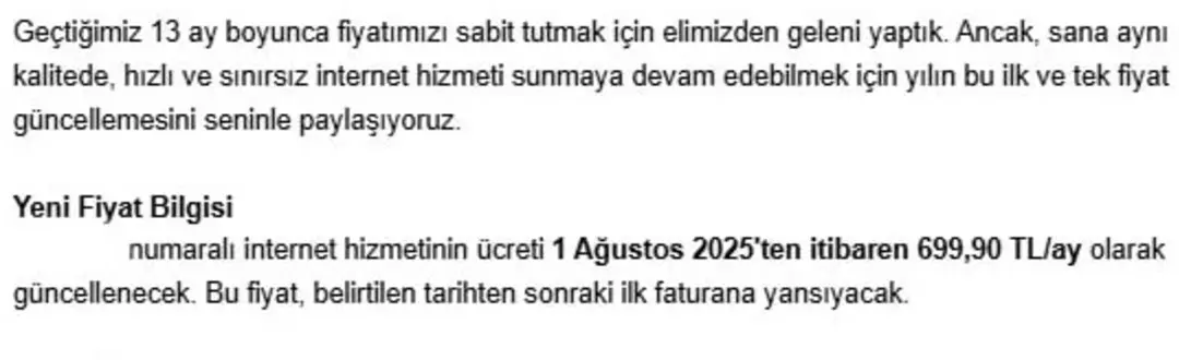 Internet Tarife Zammı