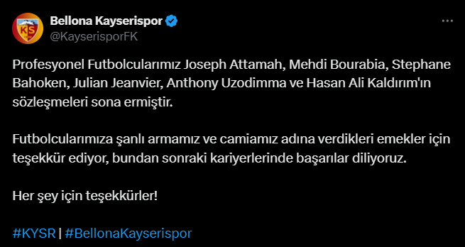 Kayserispor 6 Ayrılık
