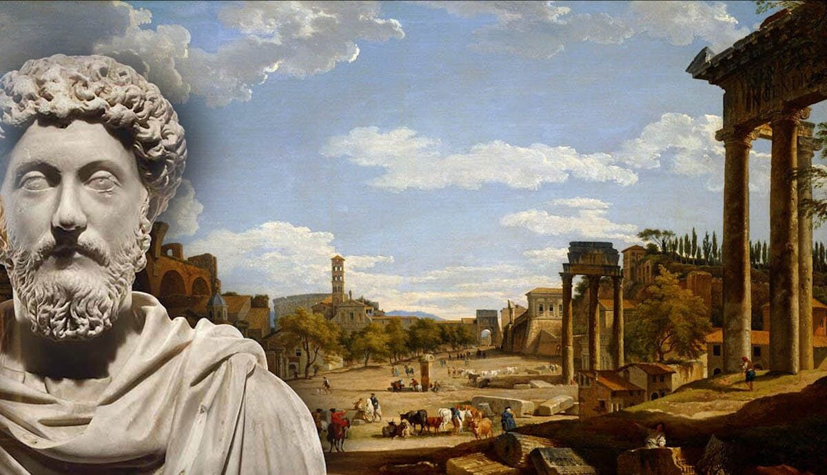 Roman Forum And Bust Marcus Aurelius Stoicism
