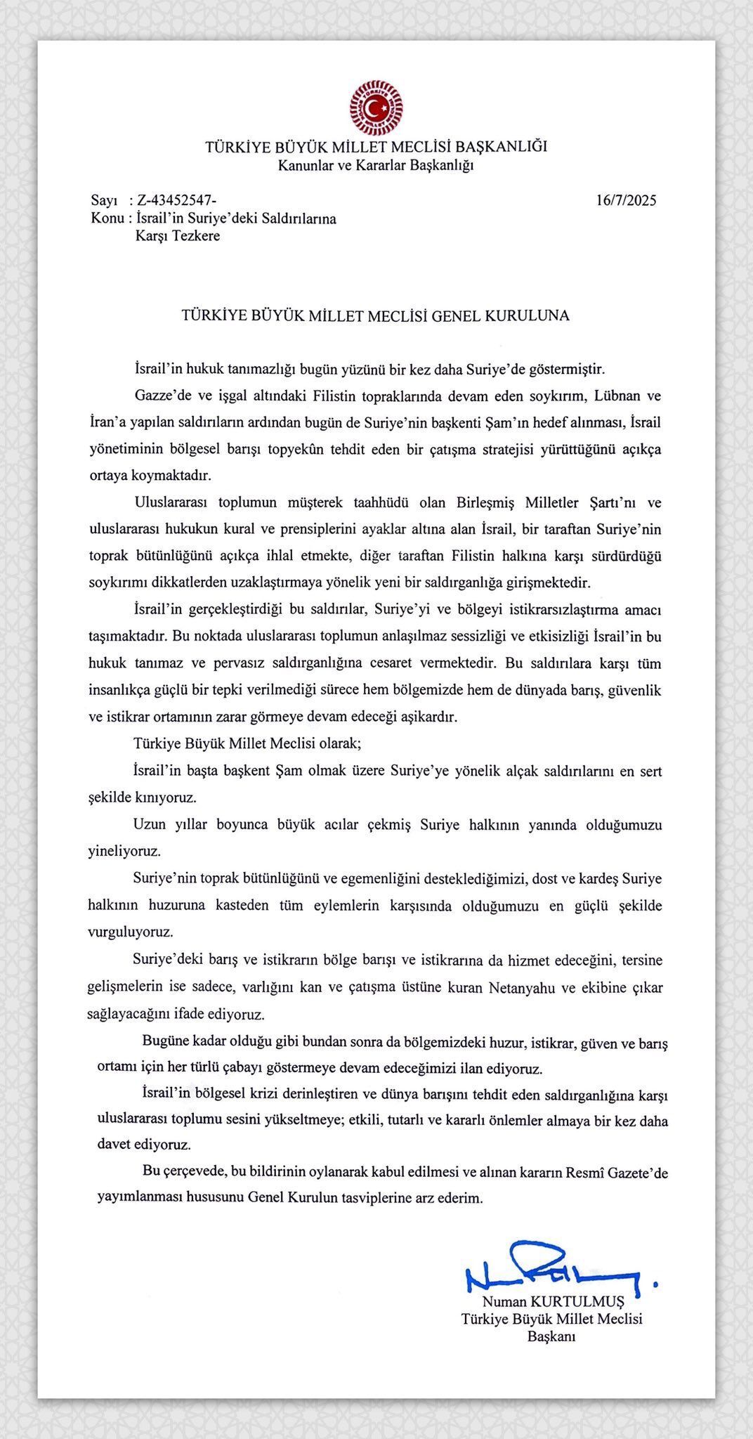 Tbmm Tezkere Metni