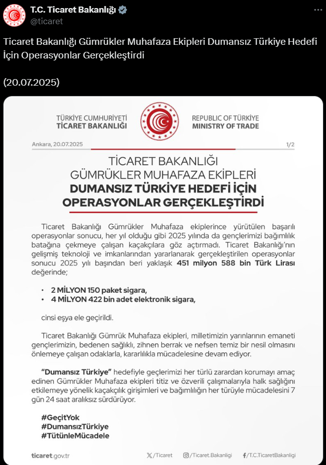 Ticaret Bakanlığı Kaçak Sigara