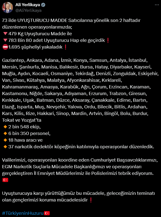 Ali Yerlikaya Operasyon Açıklaması