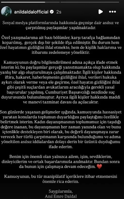 Anıl Emre Daldal Açıklama