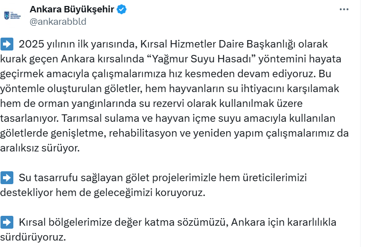 Ankara Büyükşehir Belediyesi Yağmur Hasadı