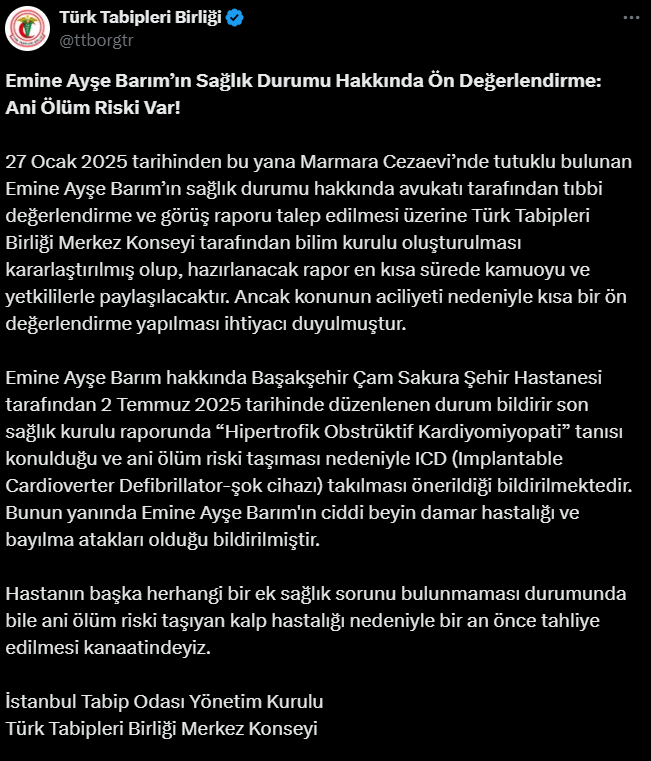 Ayşe Barım Ttb Açıklama