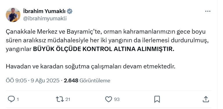 Çanakkale Yangın Açıklama
