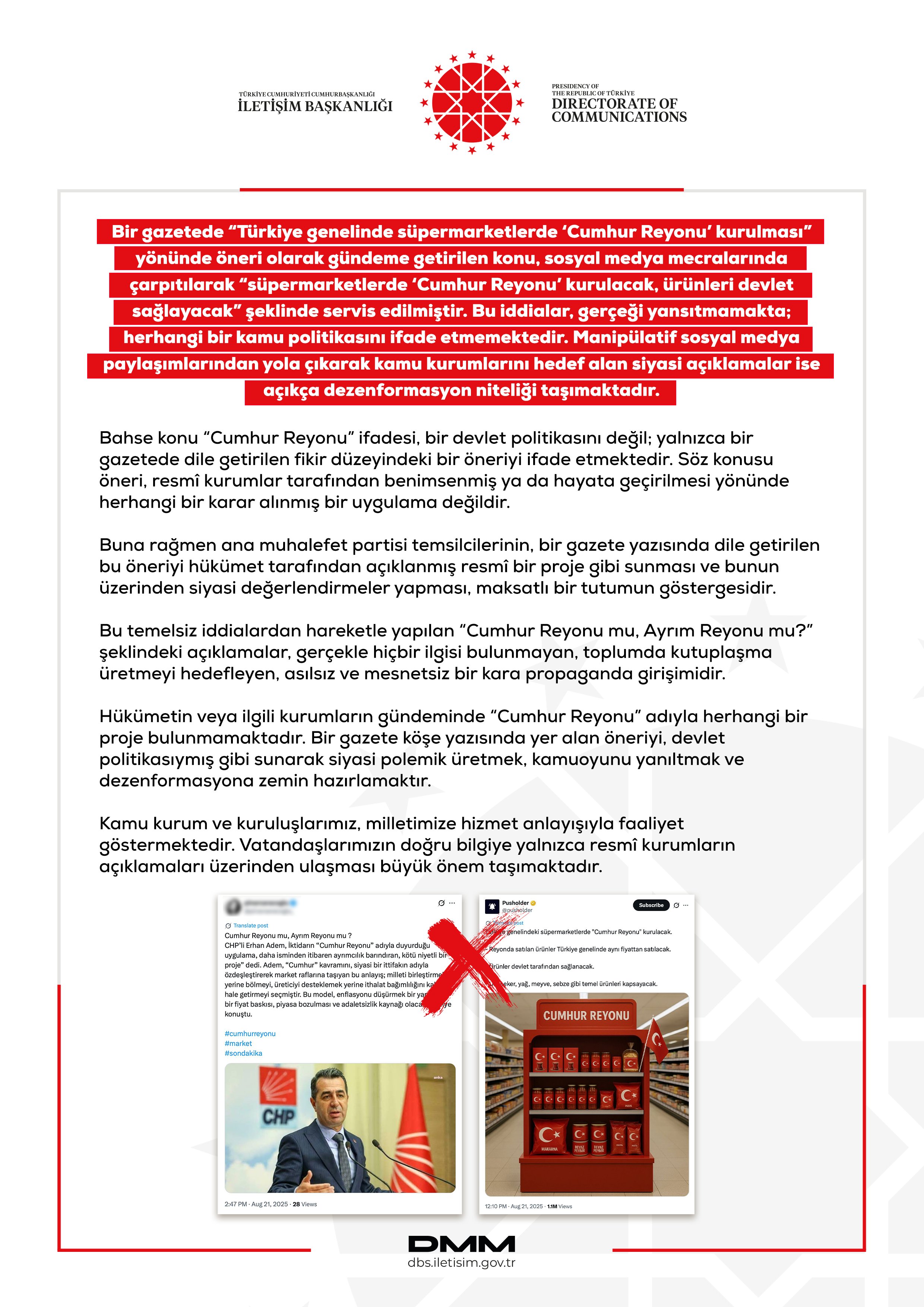 Cumhur Reyonu Açıklama Yalanlama