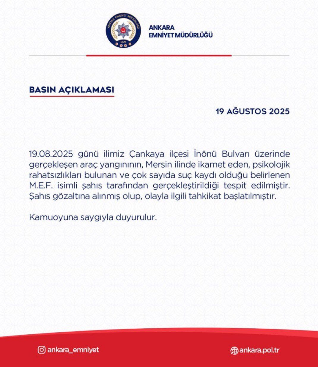 Emniyet Açıklaması