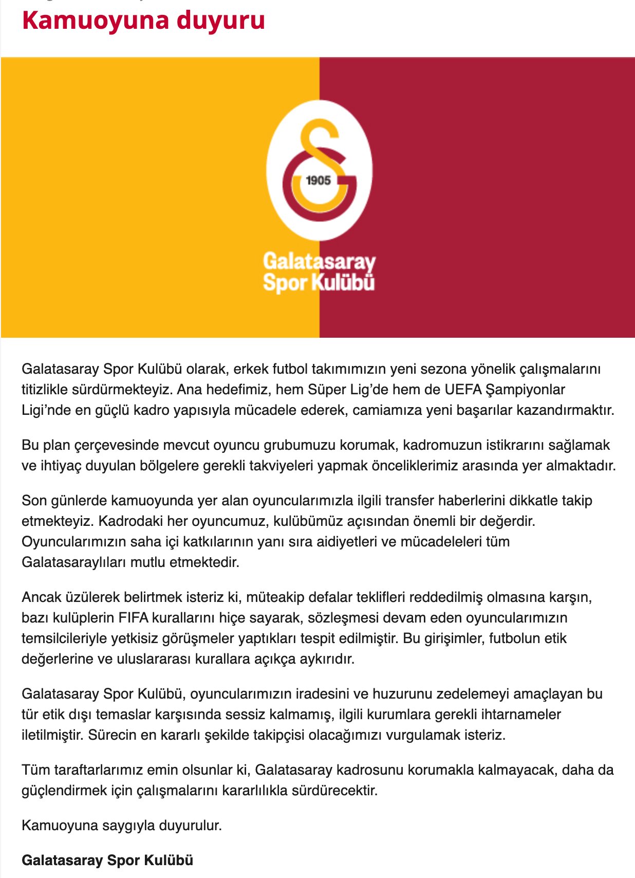 Galatasaray Açıklama