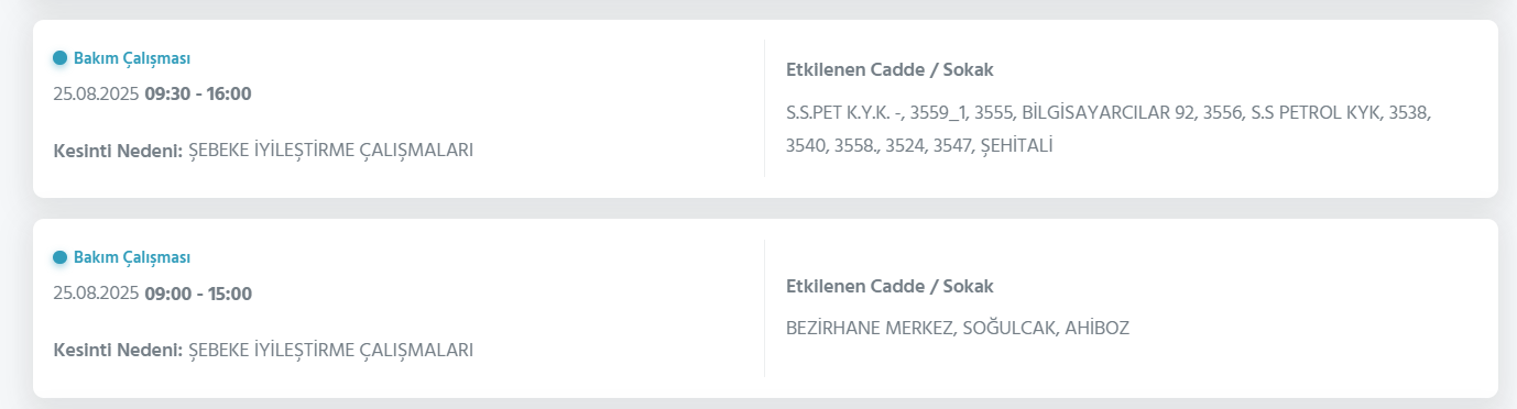 Gölbaşı Elektrik Kesintisi 25 Ağustos 2025