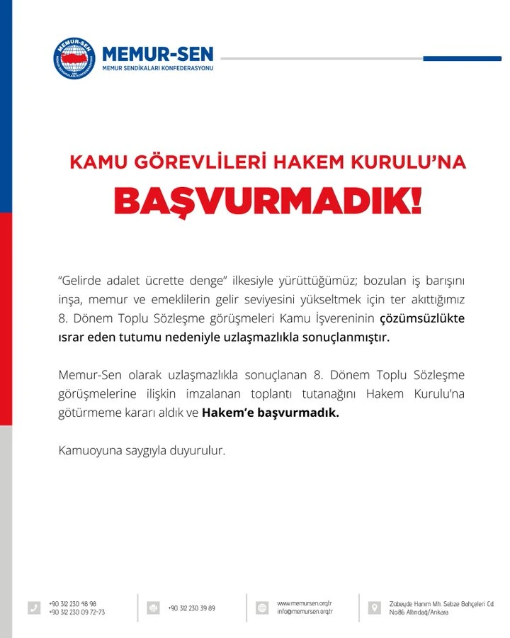 Hakem Kuruluna Başvurmadık Memur Sen