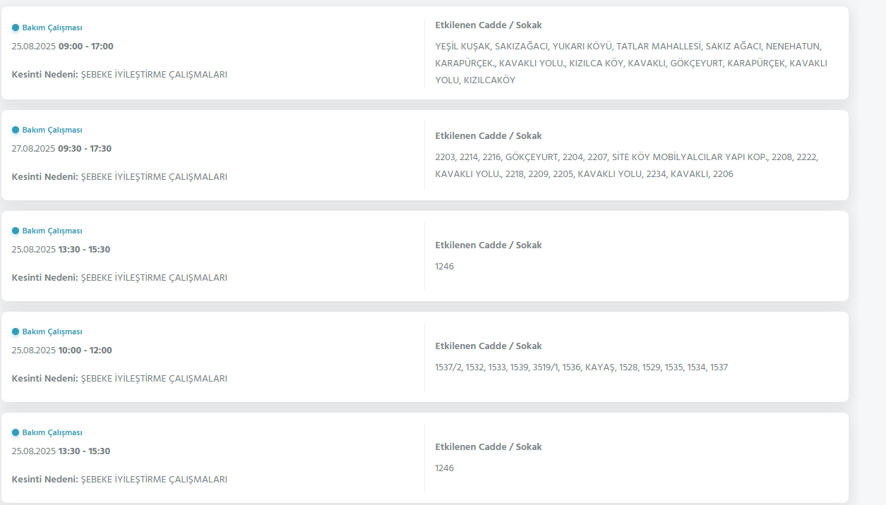 Mamak Elektrik Kesintisi 25 Ağustos 2025