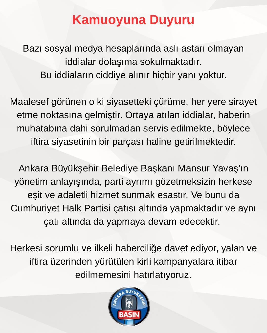 Mansur Yavaş Duyuru