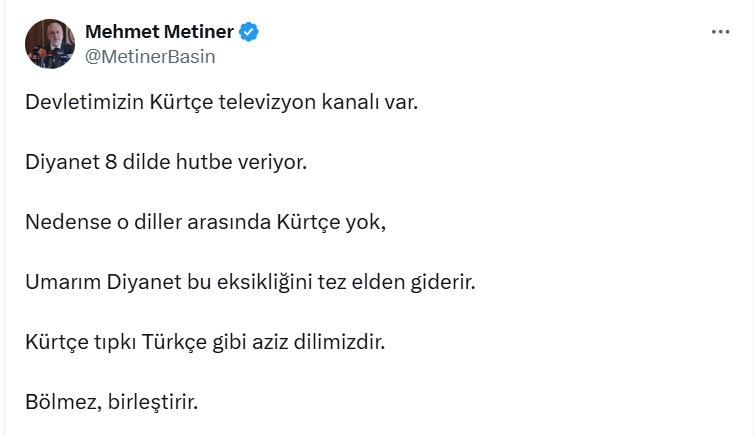Mehmet Metiner Açıklama