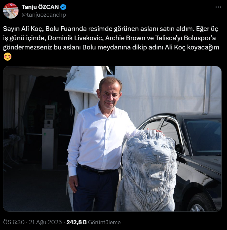 Tanju Özcan Fenerbahçe Paylaşımı