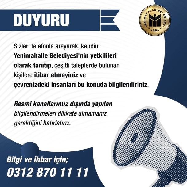 Yenimahalle Belediyesi Uyarı