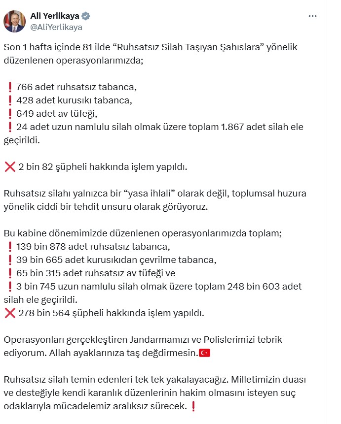 Ali Yerlikaya Ruhsatsız Silah