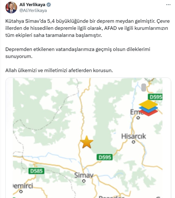 Ali Yerlikya Kütahya Deprem